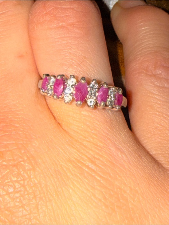 Vintage 925 sterling silver￼ Jewelry - Vintage Sterling Silver Ruby and CZ White Gemstone Stackable Ring sz 8